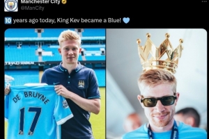 传奇开始，曼城官推晒照：10年前今天，国王德布劳内成为球队一员