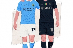 意甲官推晒海报预热那不勒斯vs曼城：过去和现在的德布劳内